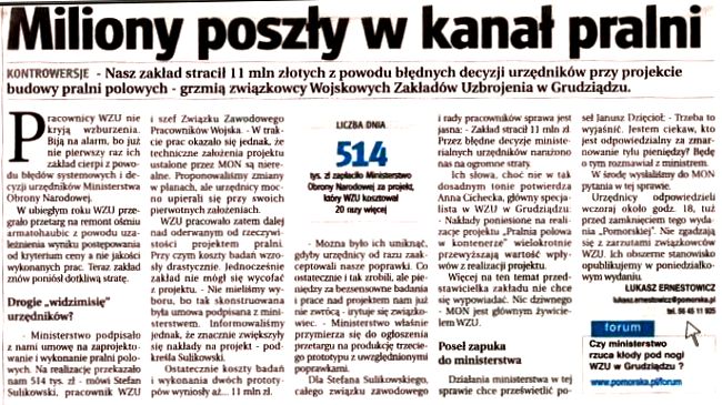 Miliony -wydane prze WZU Grudziądz w kanał pralni-Gazeta Pomorska