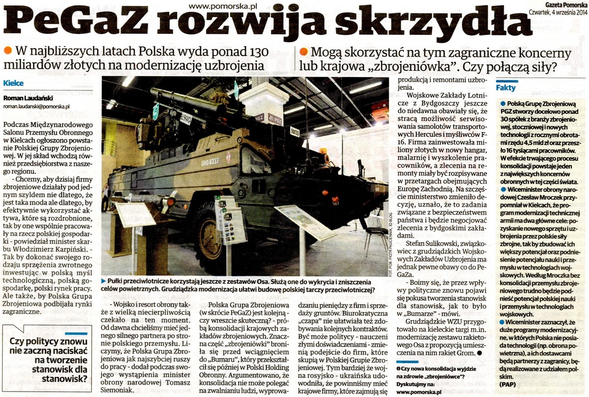 Gazeta Pomorska MSPO 2014 PGZi WZU Grudziądz