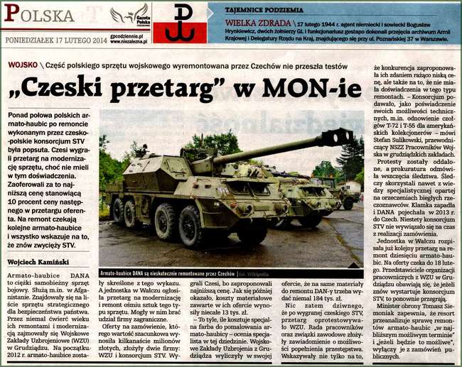 Czeski przetarg w MON-ie Gazeta Polska Codzienna 17.02.2014